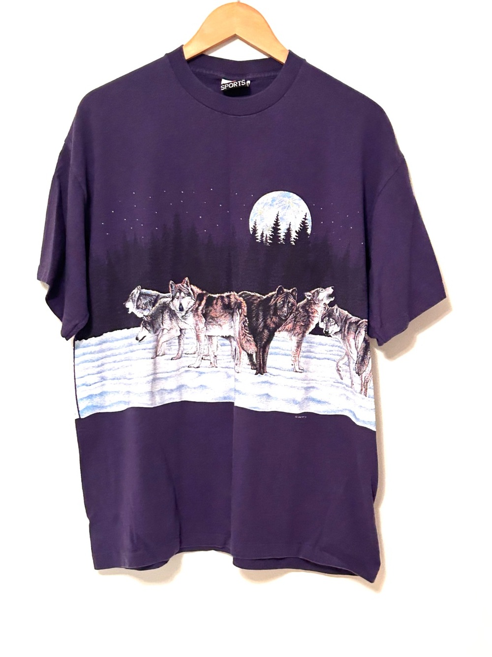Vintage Habitat 91’ Dark Purple Wolf Pack Single Stitched Tee Shirt, Large